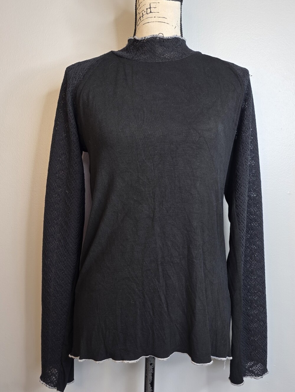 POL Black Turtleneck Knit Sweater with Textured Sleeves Sz L Goth Grunge